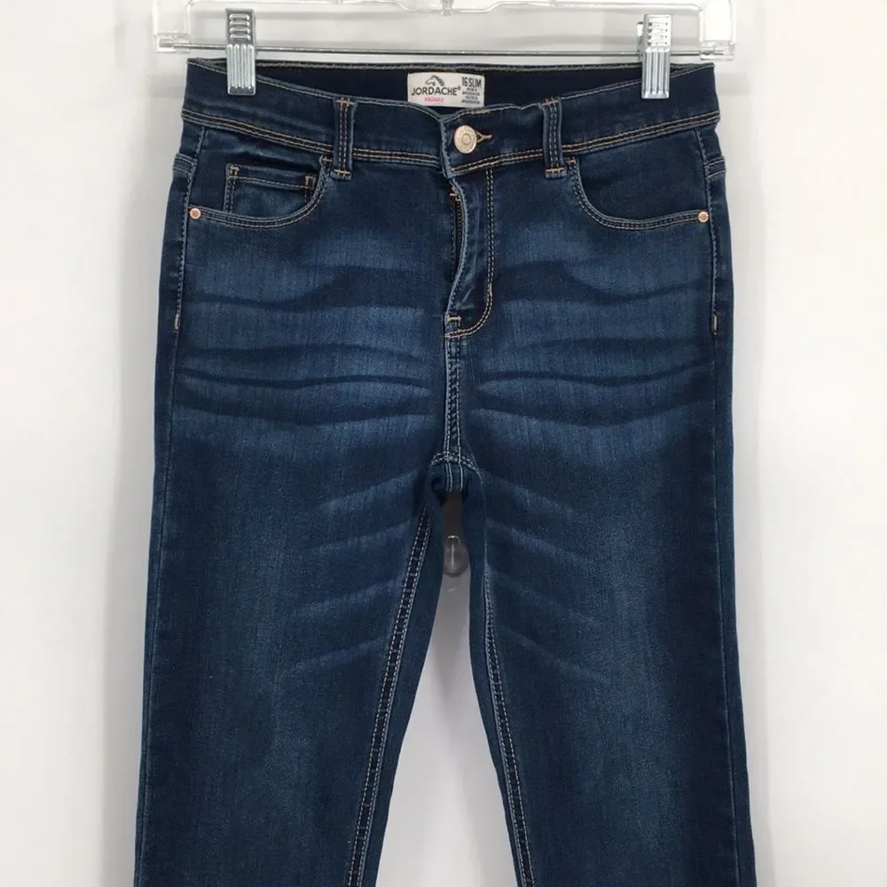 Jordache Blue Dark Wash Skinny Jeans Whiskering 16 Sl